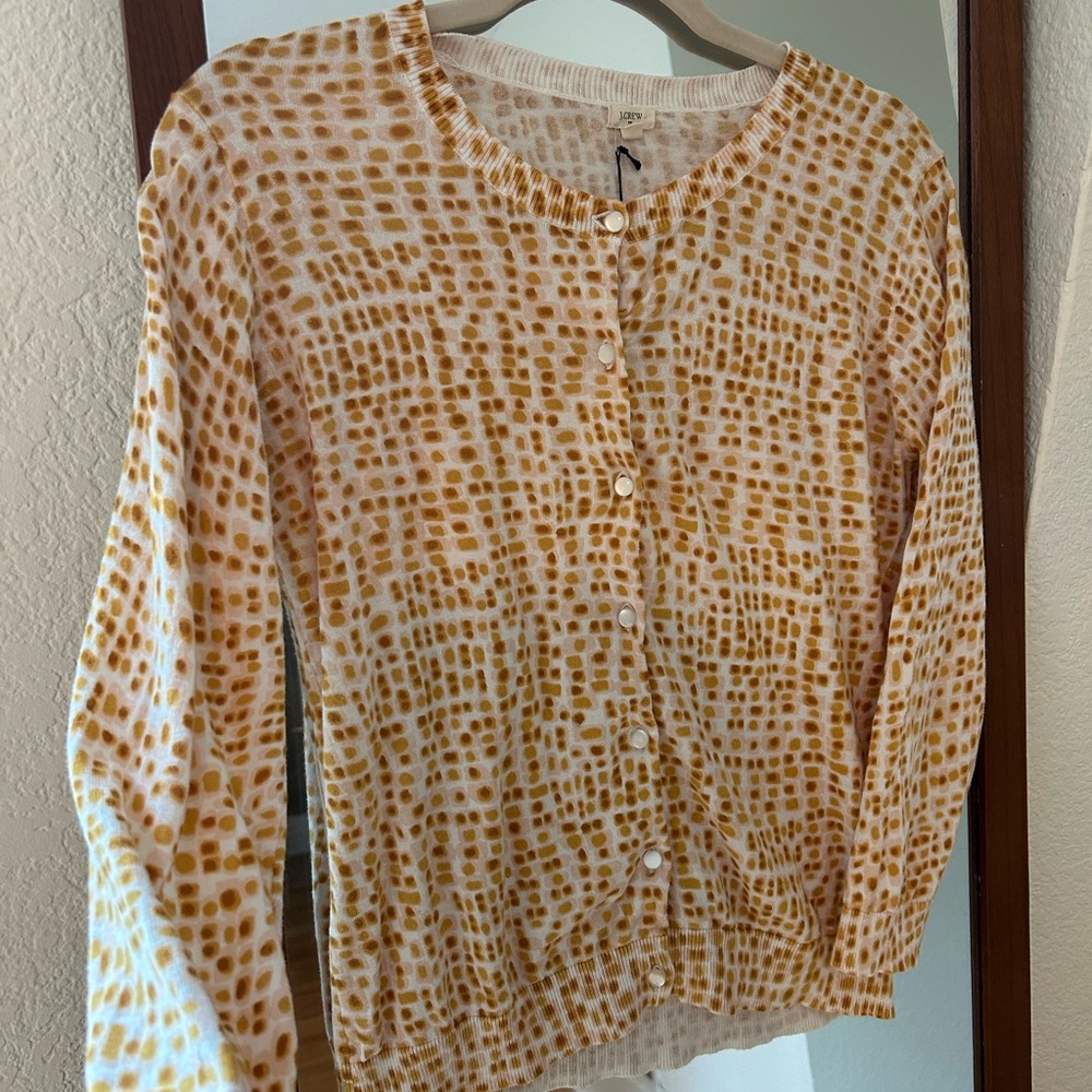 J. Crew Mustard and White Patterned Cardigan NWT